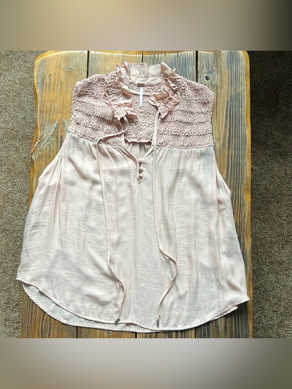 Free People Blush Pink Smocked Ruffle Neck Tank